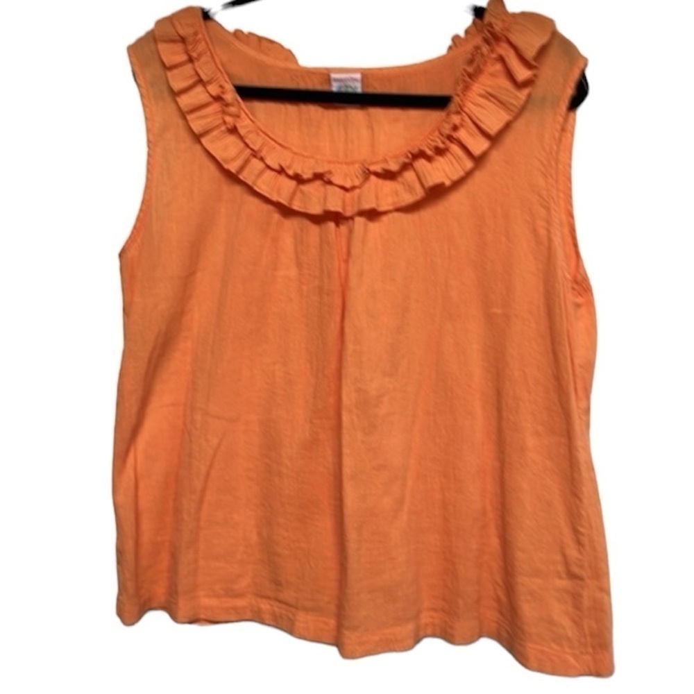 Icantoo Orange Ruffle Neck Sleeveless Top Large